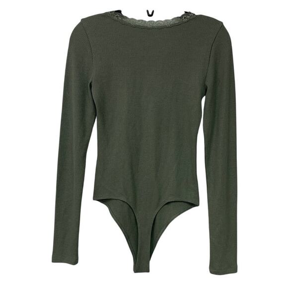 New American Eagle Womens Small Long Sleeve Waffled Lace Snap Closure Bodysuit - Picture 3 of 5